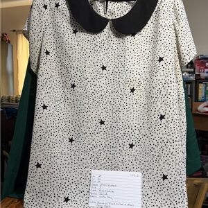 torrid White Blouse with Black Star Print and Black Peter Pan Collar